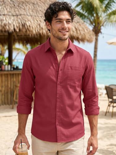 Image of Bewakoof Mens Solid Regular Fit Full Sleeve Collar Cotton Linen Blend Shirt