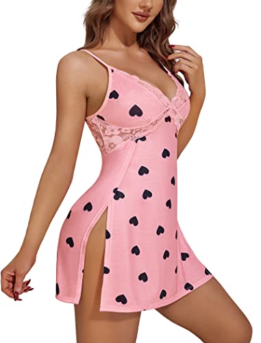 Image of Avidlove Women Lingerie Lace Chemise Sexy Nightgown Modal Babydoll Side Slit Sleepwear