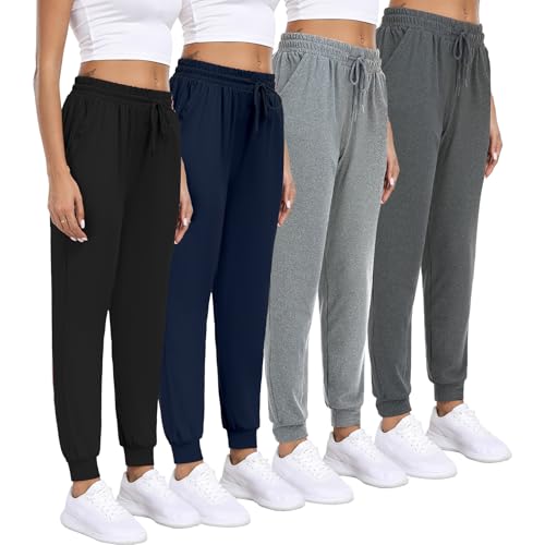 Women Joggers with Pockets,Women's Lightweight Sweatpants Soft Lounge Athletic Yoga Pants 4 Pack