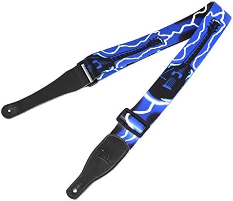 Guitar Strap Lightning Design Polyester Cotton Guitar Straps Secure Leather Holes for Bass, Electric & Acoustic Guitars (Lightning Guitar Blue)