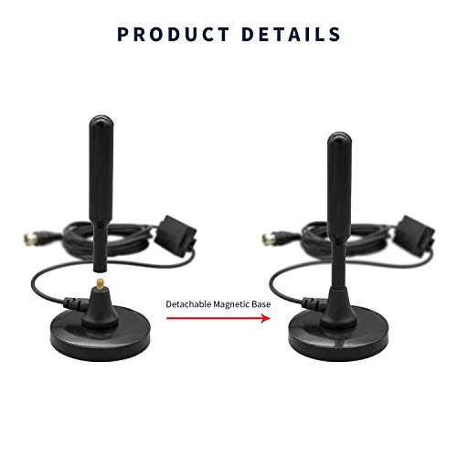 Rawblue Portable Digital Atsc Antenna F Type For Digital Freeview Tv For Car,Camping,Outdoor Or Kitchen.built-In Magnetic Base & 9.8 Ft Coaxial Cable & Amplifier Signal Booster Ra-A1 #TOP5