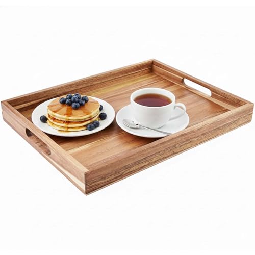 Image of Decor Square Shape Wooden Serving Tray, 12 x 8 x 2 Inch, 1 Pcs, Brown