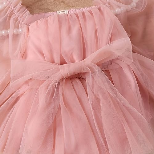 Odasdo Dresses For Baby Girls 1St First Birthday Party Dress Newborn Fairy Tulle Tutu Bubble Romper Toddlers Long Sleeve Jumpsuit Bodysuit One Year Old Cake Smash Outfit Photo Shooting Dusty Pink 3-6 Months thumb #3