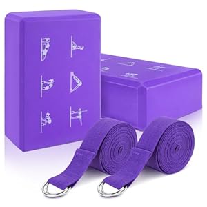 RETON Juego de 2 bloques de yoga con correa, bloques ligeros de espuma EVA para yoga, pilates, bloque de yoga de alta densidad, ladrillo de yoga antideslizante para estiramiento, mejora la fuerza y la