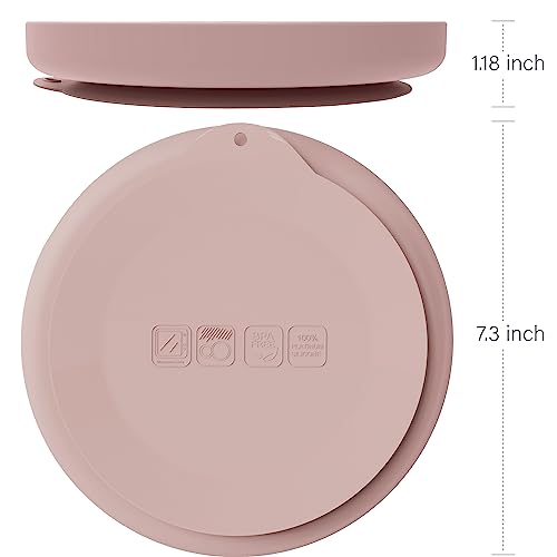 Moonkie Suction Plates for Babies & Toddlers, Pale Mauve/Blush, 7.3"L x 7.3"W x 1.18"Th - Image 2