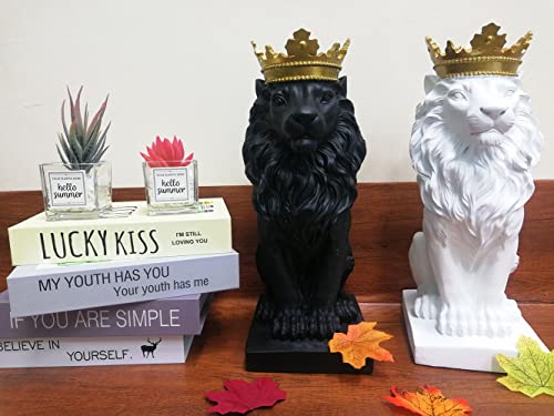 Cuzokola 15" H Big Black Lion Figurine Desk Office Decor For Men With Nordic Lion Head Statue With Crown Decoration And Animal Crown Queen Resin Sculptures Home Decor #TOP1