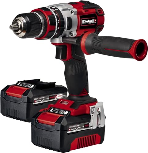 Einhell Perceuse Visseuse à percussion sans fil sur batterie TE-CD 18 Li-i BL Power X-Change (18 V,Couple : 60 Nm, 22 positions, version kit, livre avec 2 batteries 3.0 Ah et chargeur)