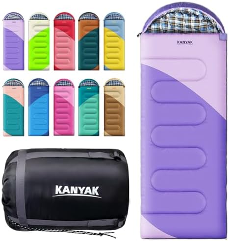 KANYAK Water-Resistant Portable Purple Sleeping Bag for Adults Teens and Kids, Perfect Outdoor Companion for 3-4 Season Hiking，Hunting，Camping and Backpacking