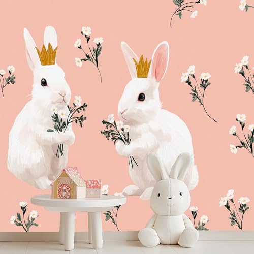 Fotomural de cuento de hadas con conejos para decorar el dormitorio infantil 4