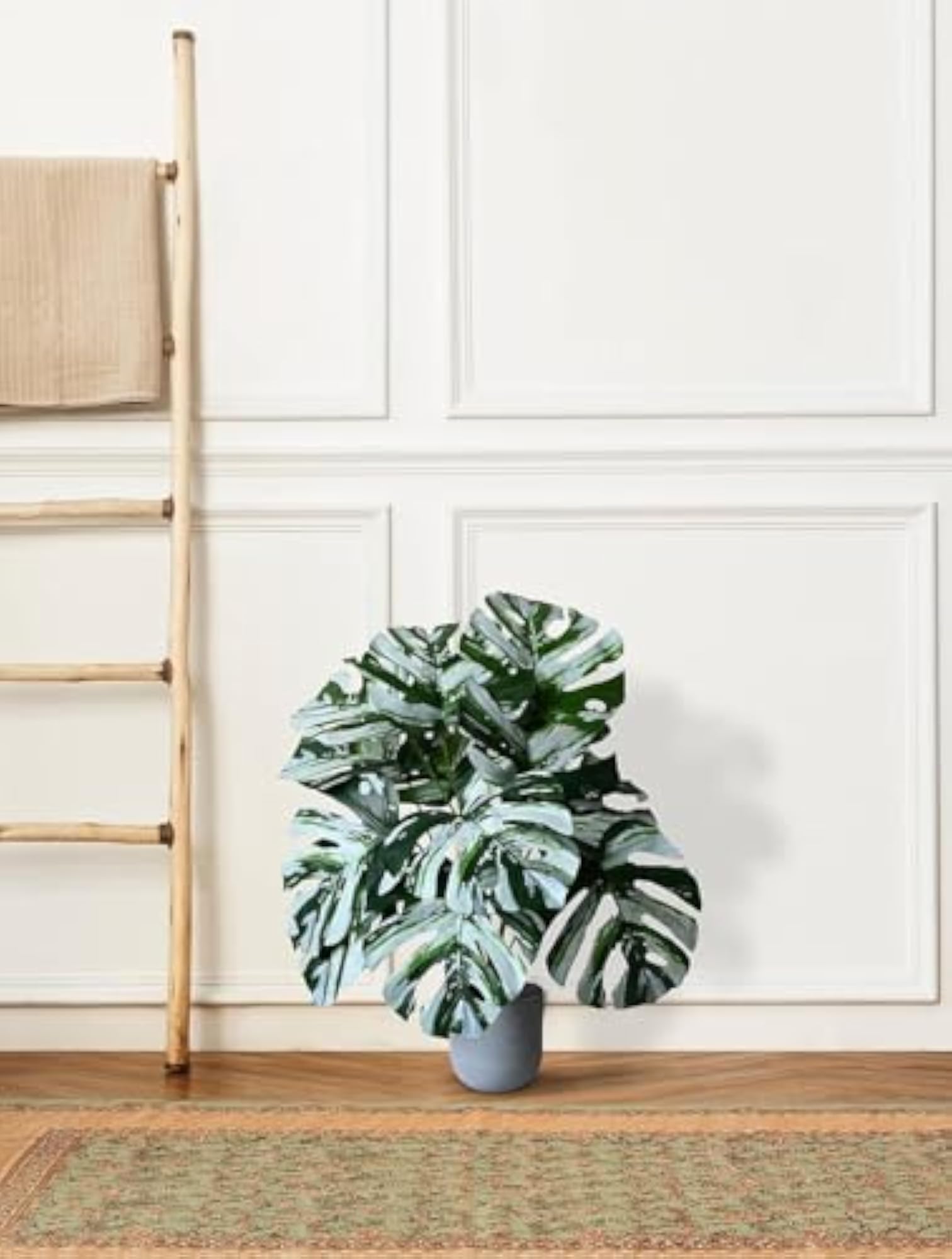 Artificial Monstera Plant with Black Pot for Interior Decor