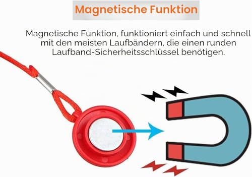Laufband Sicherheitsschlüssel,Universal Laufband Magnet Sicherheitsschloss Magnetischer Sicherheitsschalter für Laufbänder Not-Stop-Zubehör für die meisten Laufbänder Rot 1.8mm