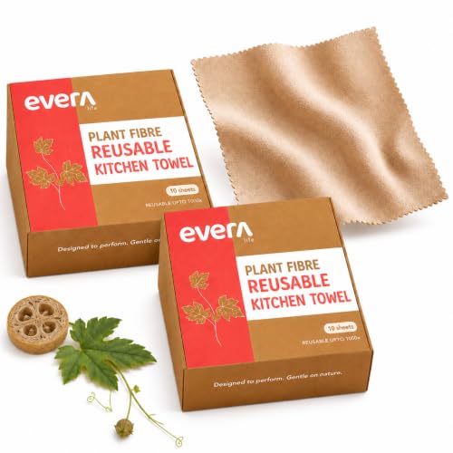 Image of Reusable Kitchen Towel 20 Sheets | India's 1st Ever 150 GSM Natural Loofah Fiber | Unbleached Reusable Kitchen Towels | Washable 2000+ Times | Kitchen Roll Alternative | Super Absorbent