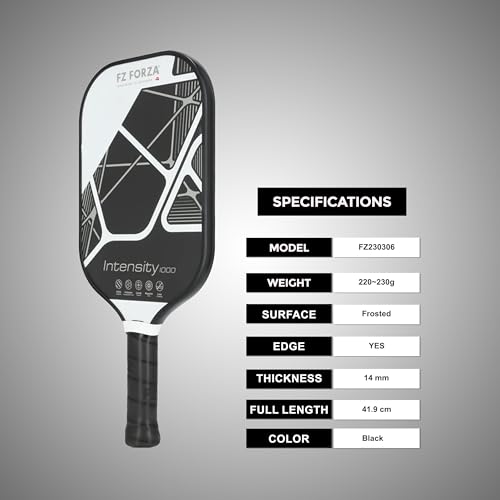FZ Forza Intensity 1000 Pickleball Paddle - 14mm Frosted Graphite Surface, PP Honeycomb Core, Elongated Design, Lightweight 220-230g, PU Grip, Black 3 41kXaNV5 WL