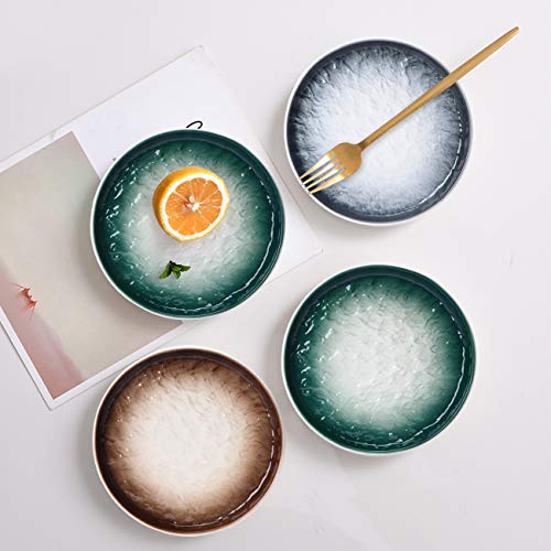 Eglaf 6'' Ceramic Small Appetizer Plates - Porcelain Gradient Water Wave Embossed Texture - Dessert Plates For Tea Party, Cake, Ice Cream, Waffles, Apple Pie, Snacks (Set Of 6 - 3 Colors Mix) #TOP6