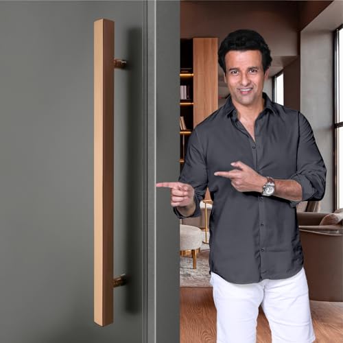Image of LAPO Stainless Steel Pull Handle for Main Doors | 24 Inch Square Pull Bar for Office Doors | Rose Gold Finish | Fits 30-100mm Door Panels |Designed for Glass & Wooden Doors| 3 Years Warranty