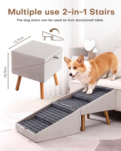 Image of Split Ottoman Dog Ramp for Couch and Bed,17.13 inch H Dog Stairs for Small Dogs and Cats, Foldable 2 in 1 Pet Steps for Medium Large Dogs and Puppy, Non-Slip Wooden Doggie Steps