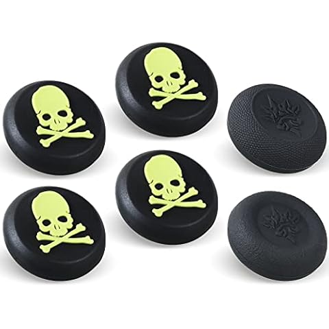 9CDeer Performance Joystick Analog Stick Thumb Grips Set of 6 Compatible with PS5, PS4, Xbox Series X/S Xbox One, Switch Pro Controller Skull Black & Green … Cover