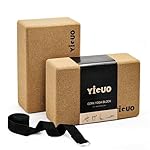 YIGUO Cork Yoga Blocks 2 Pack with Strap, High Density Soft Non-Slip Yoga Blocks, Eco-Friendly Yoga Accessories for Yoga, Pilates, Stretching, Home Gym, 9"x6"x3"