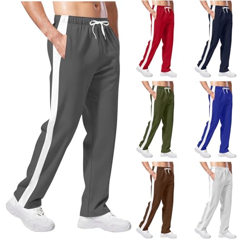 Image of Men's Tracksuit Bottoms Lightweight Joggers Athletic Sweatpants with Side Stripes Breathable Open Hem Sweat Pants Causal Straight Leg Trousers Drawstring Waist Bottoms Gym Jogger Pant Loose Fit