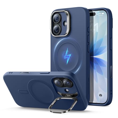 ESR Silicone Case for iPhone 17, Built-in Camera Stash Stand Compatible with MagSafe, Military-Grade Drop Protection Magnetic Phone Case for iPhone 17, Cloud Series, Navy Blue