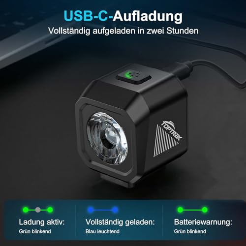 toptrek Fahrradlicht Vorne 5-8h Akkulaufzeit StVZO Fahrradlampe Vorne – Ansicht 5