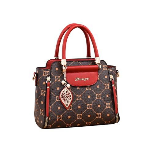 CORIOS Bolsa feminina elegante de couro PU bolsa tiracolo feminina bolsa mensageiro moderna bolsa de alça superior, Vinho tinto e café, Large