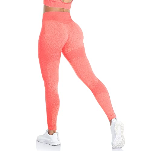 ShinyStar Women's Seamless High Waisted Yoga Leggings Stretch Gym Workout Running Leggings, Pink, L