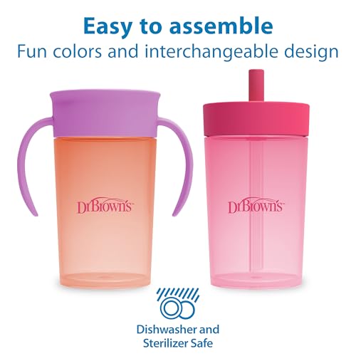 Dr. Brown's Milestones Straw to 360° Cup Set, Convertible Toddler Training Cup Set with Lids, Blue/Green/Pink/Coral, 10 oz/300 mL, BPA Free, 9m+, 4 Pack - image 7
