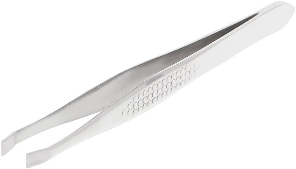 BecauseOf Stainless Steel Flat Tip Tweezer for Women, Hair Removal Makeup Tool, 3.4''