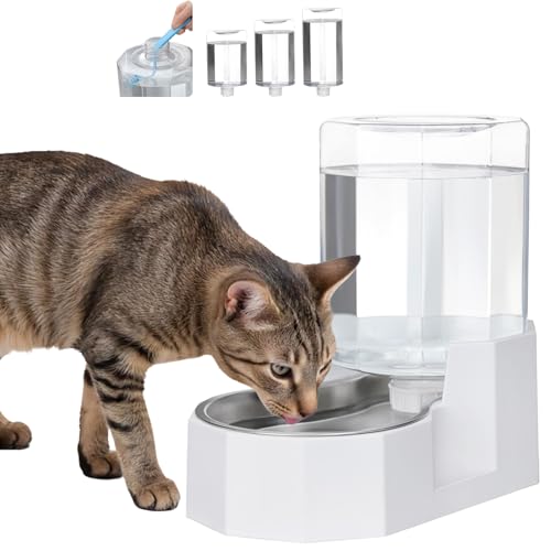Sfozstra Gravity Water Bowl Dispenser : Automatic 4L White Cat Stainless Steel Feeder Without Filters for Pets Indoor/Outdoor by Owners 4L Without Filter White