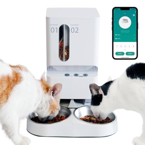 【2種類のゴハンが出せる】自動給餌器 猫 2匹 多頭飼い 餌 自動 ペット えさやり器 犬 5L大容量 タイマー式 簡単設定