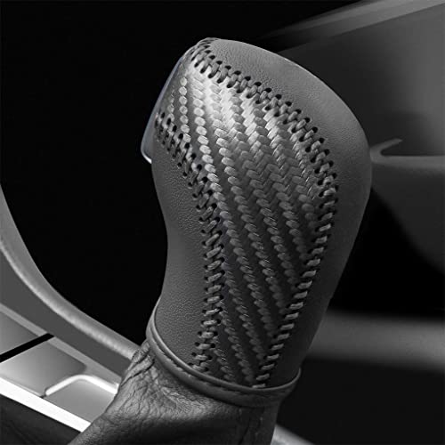 JIECHEN Auto Car Leather Gear Shift Knob Cover for Golf Jetta Passat Tiguan Atlas Beetle GLI Eos CC Golf TDI E-Golf Golf Sportwagen Jetta Hybrid Golf R Golf GTI Jetta Accessories (Black)