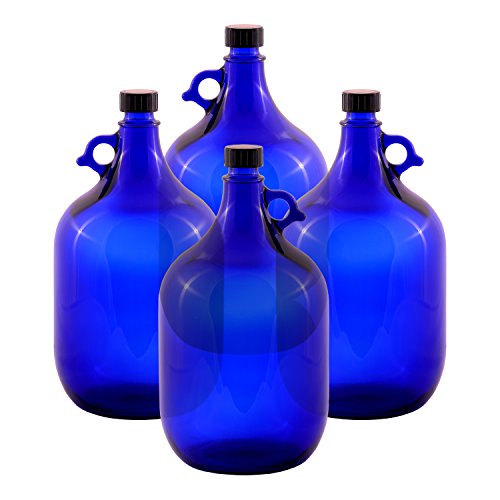 Garrafa de cristal azul con cierre de rosca de plástico negro y asa para Aquadea, 4 x 5 Liter Cover