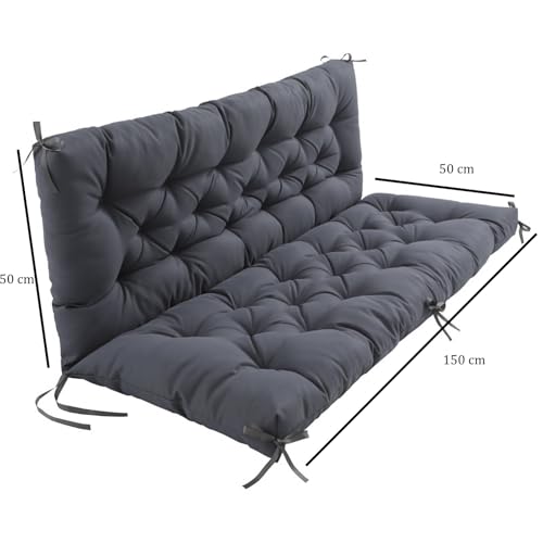 EBETA Gartenbankauflage, Outdoor Bankauflagen Sitzkissen und Rückenkissen für Bank Gartensofakissen Sitzkissen für Gartenschaukel Polsterauflage für Hollywoodschaukel (Grau, 150 * 50 * 50 cm)
