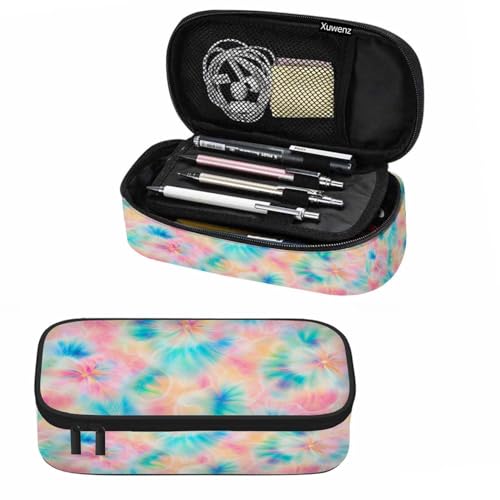 Image of Tie Dye Pencil Case Pink Blue Ring Spray Artistic Design Pencil Bag Pen Markers Pouch Holder Organizer for Boy Girl School Students
