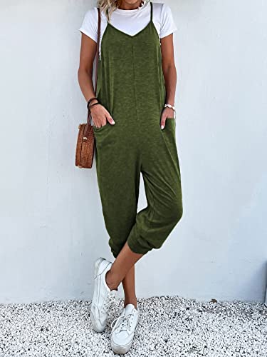 Wdirara Women's V Neck Spaghetti Strap Keyhole Back Cami Jumpsuit Overalls With Pockets Army Green Xl #TOP3