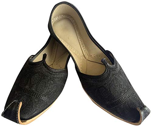 Men's Flat Full Black Zari Khussa Shoes Pakistani Style Punjabi Jutti2