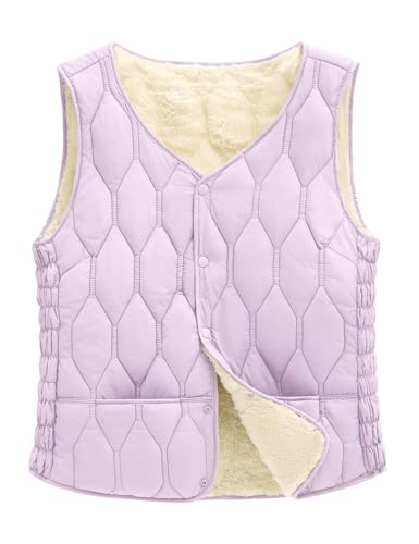 CMTOP Chaleco Mujer Polar Suave Forro Termico Chalecos Mujer, Ligero Elegante Resistente Chaleco Acolchado, Otoño Invierno Chaqueta Sin Mangas con Bolsillos y Botones(Morado,XS)