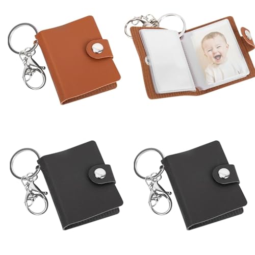 4 Stück Mini-Fotoalbum Schlüsselanhänger, 2 Zoll Taschen Foto Album mit Karabinerverschluss, 20 Fotos Binder zum Selbstgestalten mit Schlüsselanhänger, für Fotos, Bildkarten, ID-Fotos