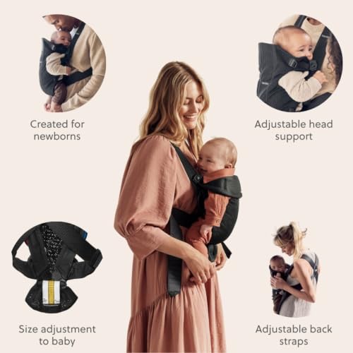 Image of BabyBjorn Baby Carrier Mini, Black, 3D Mesh | Newborn Carrier (7-15 lbs), Ergonomic, Easy-to-Use