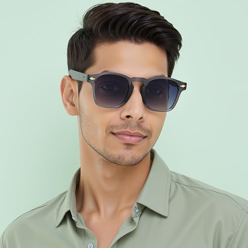Image of VINCENT CHASE EYEWEAR Polarized and 100% UV Protected | Branded and Stylish Sunglasses | Matte Black - Grey Square Full Rim Square | Season Essentials | For Men & Women | Large | VCS000559