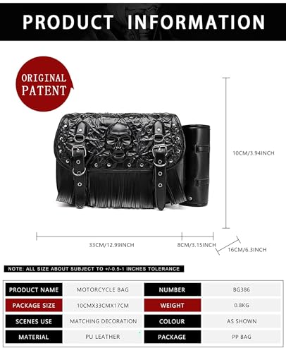 Alforja para Motocicleta Vintage con Diseño en Relieve de Calavera 3D, Bolsa Impermeable de Cuero Sintético para Manillar, Universal miniatura 4