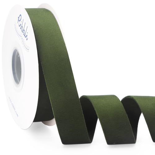 Ribbli Moss Green Velvet Ribbon Double Faced 1 Inch 10-Yard Spool Green Ribbon Use for Christmas Tree Ornaments Gift Wrapping Wreath Decoration Wedding Boutonnieres