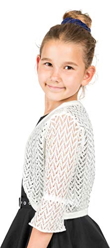 Blackbutterfly Kids 3/4 Sleeve Loose-Knit Childrens Girls Bolero Shrug (Off-White, 7-8 Yrs) #TOP1