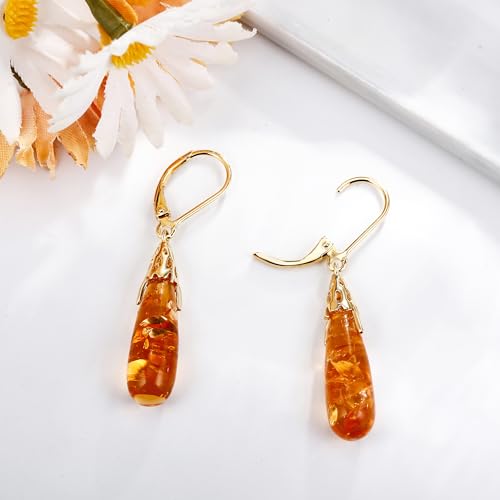 POPLYKE Lotus Hummingbird Bee Earrings 925 Sterling Silver Teardrop Moonstone Amber Onyx Lapis Lazuli Larimar Rose Quartz Moss Agate Dangle Earrings for Women Gemstone Jewelry4