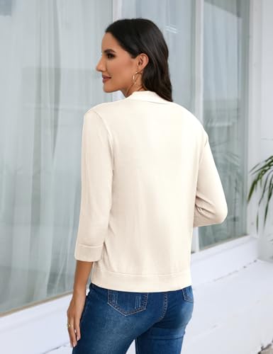 Image of Women's 3 /4 Sleeve Cropped Cardigan Sweater Open Front Short Shrugs Cardigans Lightweight Sweaters Tops