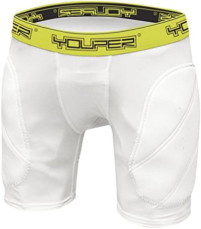 Youper Boys Youth Padded Sliding Shorts with Cup Pocket for Baseball, Football, Lacrosse (White Yellow (No Cup), Medium)