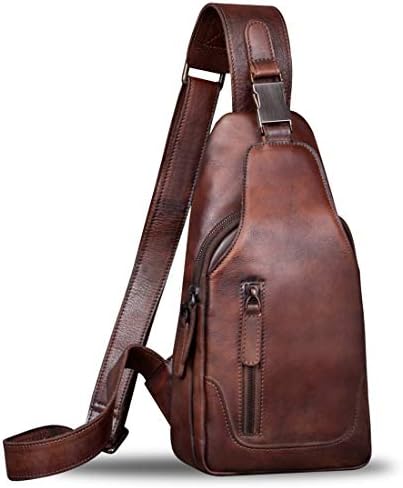 Genuine Leather Sling Bag for Men Chest Shoulder Crossbody Hiking Backpack Vintage Handmade Daypack (Coffee)