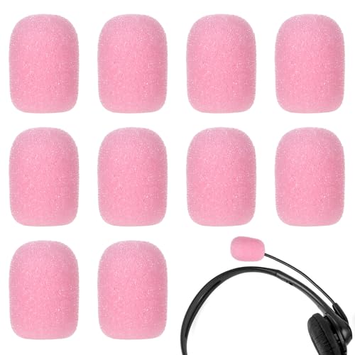 10 Pack Pink Mini Size Lapel Headset Microphone Windscreen Foam Cover, High Density Mic Headset Cover Mini Size Foam Microphone Windscreen for Headset Lavalier Microphones Noise Reductio Protection