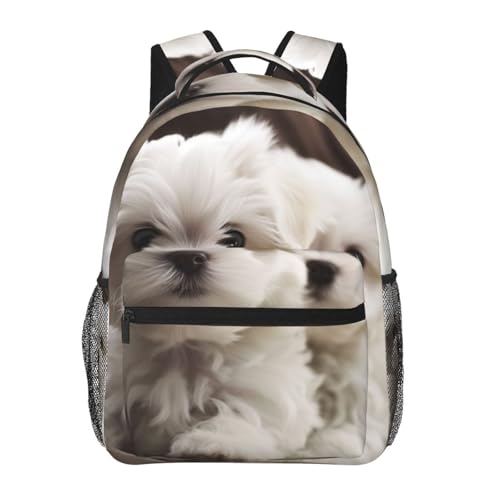 Sac à dos de travail léger avec compartiment PC antichoc imprimé chien maltais